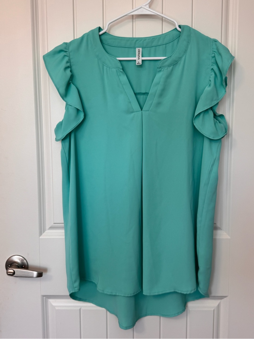 Zenana Mint Green Ruffle Sleeve Blouse Tunic Top Size Large‎